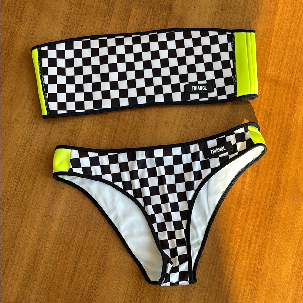 Triangl Black and White Checkered bandeau bikini size S